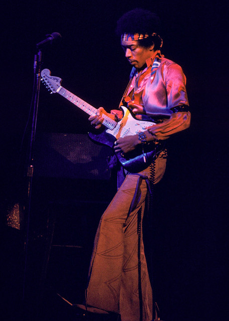 Jimi Hendrix performing with the Band of Gypsys at the Fillmore East, January 1, 1970.